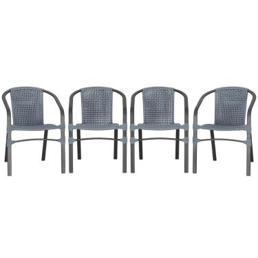 Imagem de 04 Cadeiras Floripa Alumínio Pintura Preta Trama Original Prata