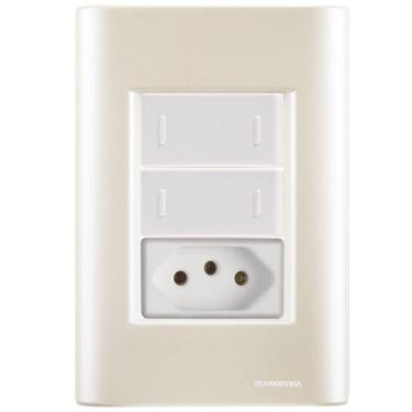 Imagem de Cj Dois Interruptor Duplo E Tomada 20a Giz Pérola Tramontina Completo Pronto Tramontina