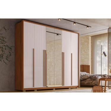 Imagem de Guarda Roupa 6 Portas E 6 Gavetas C/ Espelho Quintus Lux Freijo/off White - Caemmun
