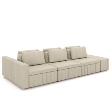 Imagem de Sofá Ilha E Puff Sala Living 395cm Siesta M22 Linho Areia - Mpozenato