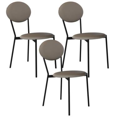 Imagem de Kit 03 Cadeiras Estofada Para Sala De Jantar Azuri Preto C01 Courino Cinza - Lyam Decor