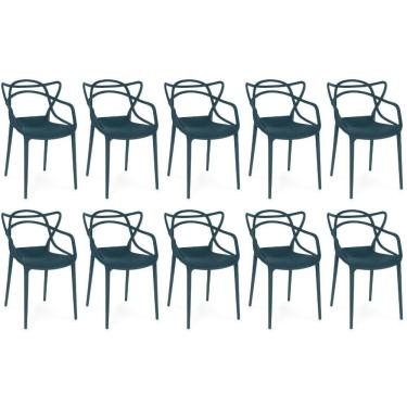 Imagem de Kit 10 Cadeiras De Jantar Allegra Design Empilhável - Azul Marinho