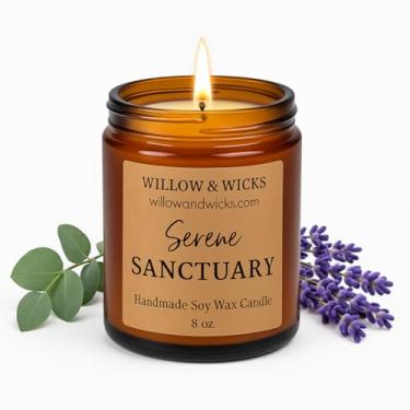 Imagem de Serene Sanctuary | Chá branco, lavanda e eucalipto | Queima limpa e não tóxica | Vela de spa para relaxamento e presente (frasco de vidro âmbar)
