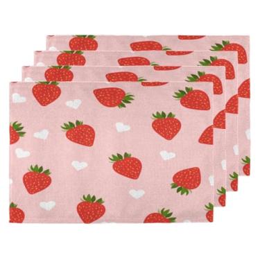 Imagem de Jogo americano Sweet Berry Love, conjunto de 4, tapetes de mesa resistentes ao calor para cozinha de jantar, 30 x 45 cm, laváveis para casamento, aniversário, Natal, festa, decoração de mesa