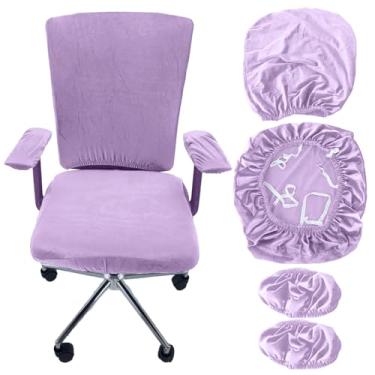 Imagem de VZLQZJMKY Conjunto de 4 capas de cadeira de escritório, capa para cadeira de computador, capa para cadeira de mesa com 4 tiras elásticas antiderrapantes, apoios de braço, almofadas de apoio de braço