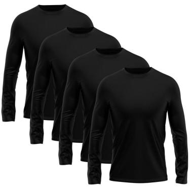Imagem de Kit 4 Camisetas Masculina Manga Longa Dry Proteção Solar UV Segunda Pele Treino-Masculino