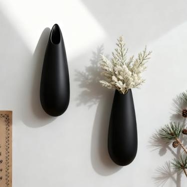 Imagem de GDSZJLJ Vaso de cerâmica de parede clássico, conjunto de 2, vaso de parede preto para pendurar, decoração minimalista universal para casa e presentes