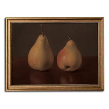 Imagem de Arte de parede emoldurada dourada arte de parede em tela vintage frutas pera decoração de prateleira para cozinha impressões de arte imagem para sala de estar quarto fazenda banheiro decoração de