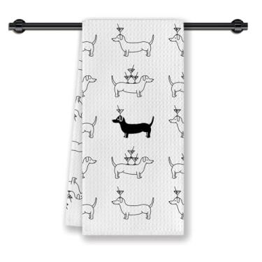 Imagem de CosxHabitat Toalhas de prato de cozinha Dachshund para coquetéis, presentes para amantes de dachshund Weiner Dog, presentes para amantes de coquetéis de martini, toalhas de chá de mão decorativas para