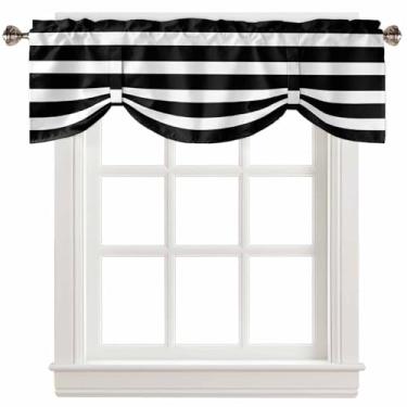 Imagem de MUNSATNA SR Cortinas de saia de amarrar modernas listras abstratas cortinas de amarrar varão bolso sanefa tratamentos de janela curta para cozinha, sala de estar, banheiro, linhas pretas e brancas 137