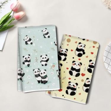 Imagem de 2 peças de toalhas de cozinha artísticas de panda fofa, toalha de mão de chá super absorvente, panos de prato de microfibra para secar pratos, toalhas de prato waffle para cozinha, banheiro, presentes