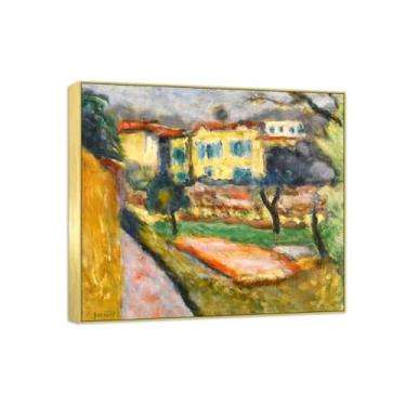 Imagem de BMZFYBS Famosa imagem de paisagem de arte de parede - impressões em tela - casa amarela - pintura com moldura dourada para sala de estar banheiro decoração de casa 30 x 35 cm 12 x 13 polegadas