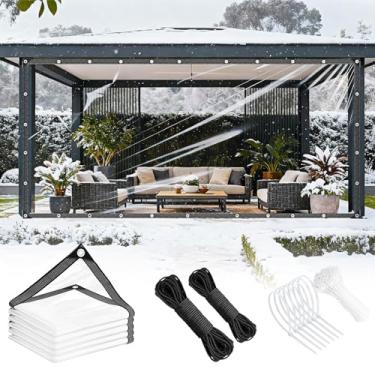 Imagem de Lona transparente com ilhós 1,8 x 2,4 m espessada 14 mil lona transparente resistente à poeira à prova de vento resistente a rasgos PVC vinil bordas reforçadas para estufa, pátio, jardim, pavilhão