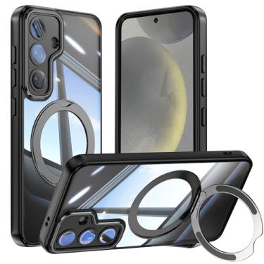 Imagem de Capa de telefone Vanki para Samsung Galaxy S24 compatível com magnético com suporte S24 capa magnética com suporte de anel de 360 graus para Samsung S24 capa transparente antiqueda (preto)