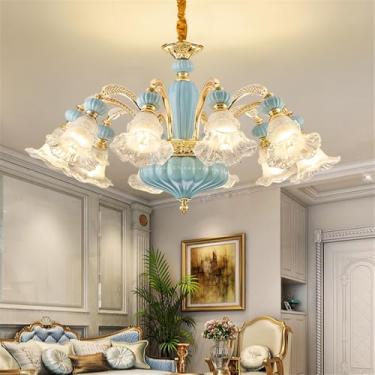 Imagem de Lustre de cristal de luxo europeu com LED, estilo americano, ideal para sala de estar, restaurante, quarto, casa de campo, hotel, loja de roupas, salão de beleza e café (F 10 lâmpadas)