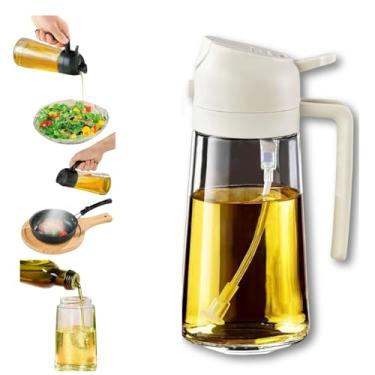 Imagem de Borrifador e Dosador 2 em 1 para Azeite e Óleo 470 ml Galheteiro de Vidro Premium com Controle de Dose e Spray para Cozinha, Airfryer, Saladas e Churrasco Prático, Econômico e Sem Resíduos (Branco)