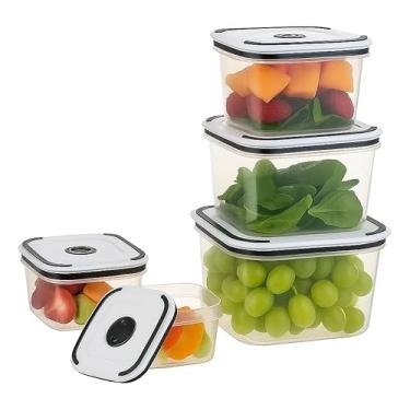 Imagem de Kit 5 Potes Herméticos Quadrados – Tampas Plásticas Transparentes, Vedação Total, Sem BPA, Resistentes e Ideais para Geladeira, Freezer e Micro-ondas (320ml a 2300ml)