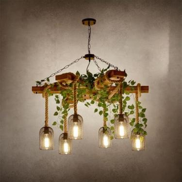 Imagem de Lustre Americano Pastoral LED Industrial Retrô Criativo Música Restaurante Bar Cafeteria Loja de Chá Loja de Roupas Decoração Plantas Verdes Luminária Pendente (AA 6 Lâmpadas)