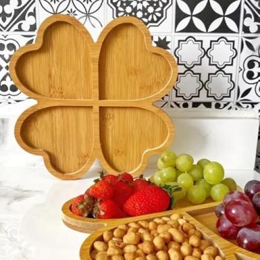 Imagem de Bandeja Petisqueira Coração Tábua Madeira Bambu 4 Divisões 28cm