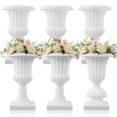 Imagem de AceOrbit Pacote com 6 vasos de urna de plástico grandes de 50,8 cm, vaso de flores com pedestal, suporte branco para casamento, festa, evento, casa, palco, jardim, decoração de varanda