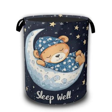 Imagem de Cesto de roupa suja de urso fofo, cestas de roupa para dormir bem, pano Oxford impermeável, armazenamento de brinquedos para quarto, banheiro, berçário, 40 x 51 cm