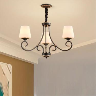Imagem de Lustre retrô americano com LED, estilo europeu, luxuoso, para sala de estar, restaurante, quarto, escritório, casa de campo, hotel, café, escada (G 3 lâmpadas)