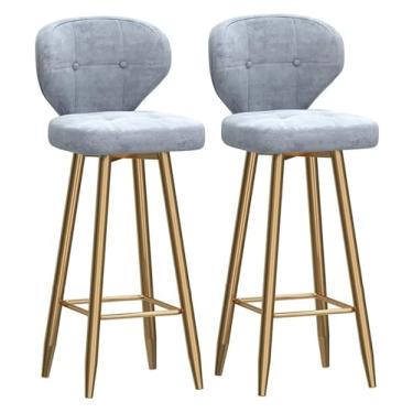 Imagem de Conjunto de 2 banquetas de bar de veludo para pés, banquetas de bar com almofada grossa e base de metal resistente, cadeiras de bar modernas, bancos de ilha de cozinha, casa
