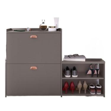 Imagem de Sapateira 2 Andares New Organizadora com Banco 2 Portas Basculantes Hall de Entrada(MILANO CINZA)