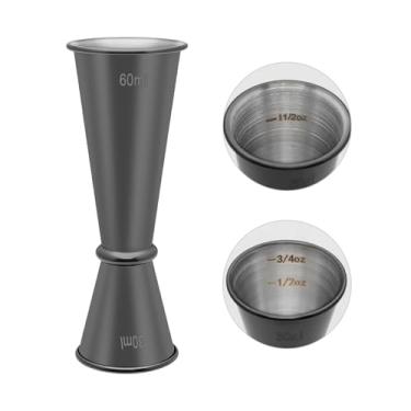 Imagem de Jigger japonês de 59 g/28 g, medidas internas, jigger duplo de coquetel de aço inoxidável para barman, copo medidor de bebida, ferramentas de bartender premium e resistentes de 30-60 ml (preto)
