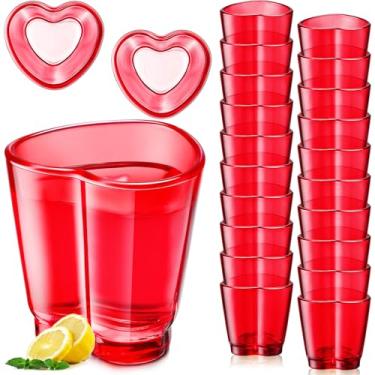 Imagem de Domensi 20 peças de copos de dose de coração de 42,5 g, copos de tequila sem haste, fofo, dia dos namorados, em forma de coração, copos de café expresso para soju, uísque, vodka (vermelho brilhante)