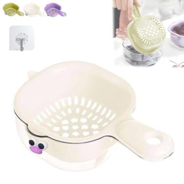 Imagem de Cesta de drenagem de camada dupla de cozinha com alça, escorredor de plástico e conjunto de lavatório para frutas, legumes, macarrão, arroz, tigela de filtro de drenagem fácil para cozinha doméstica