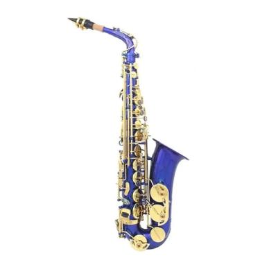Imagem de Instrumento de saxofone Eb Saxofone alto conjunto de saxofone latão com estojo acessório de saxofone instrumentos profissionais de sopro de madeira (azul)