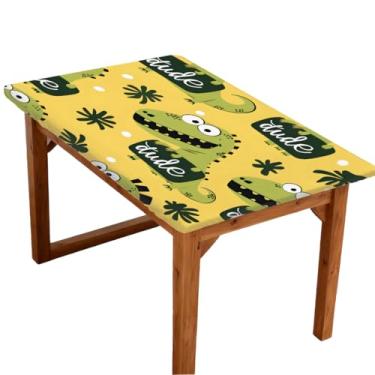 Imagem de hongjinglin Toalha de mesa retangular de 1,8 m elástica ajustada dinossauro Dudde linda toalha de mesa elástica retangular capa de mesa protetora à prova d'água lavável para piquenique, jantar