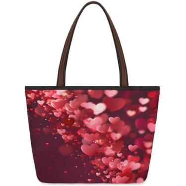 Imagem de Bolsa grande para mulheres coração amor vermelho bonito saco de pano de trabalho com zíper reutilizável mercearia bolsa casual viagem pernoite tote bolsas adequadas para viagens, trabalho, férias