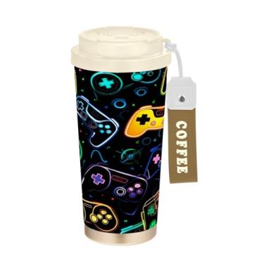 Imagem de Blueangle Caneca de café com isolamento térmico para controle de videogame colorido - copo de aço inoxidável à prova de derramamento e vazamento para acampamento e ar livre, garrafa de água