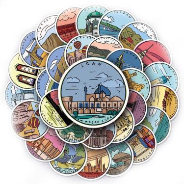 Imagem de Adesivos: 50 unidades/lote, Oriente Médio, locais históricos, impermeáveis