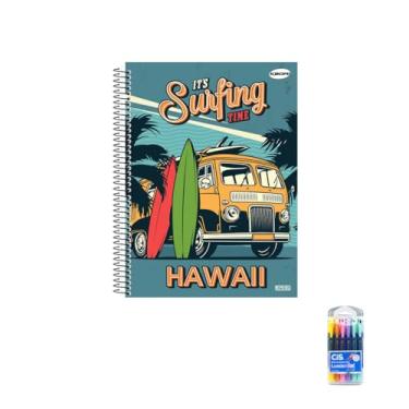 Imagem de Kit Caderno Masculinos 1 Matéria Capa Dura 96 Folhas + Caneta Point 88 10 Cores + Marca Texto Lumini Gel 6 Cores