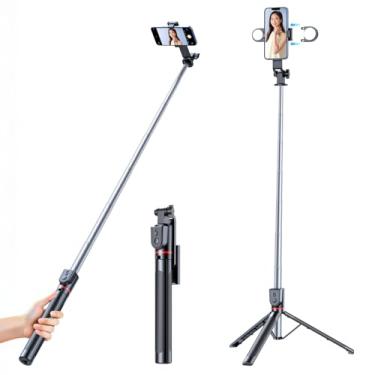 Imagem de XIHAMA Bastão de selfie com luz, suporte de tripé extensível tudo em 1 com controle remoto sem fio, suporte de celular portátil, tripé de câmera compatível com iPhone 17, GoPro e Android (preto e