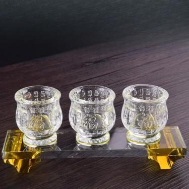 Imagem de FENNYYAR 3 peças Make Offerings To Buddha copo de água benta cristal com base, 5,6 cm 5,7 cm, ornamento de vidro Household Enshrine God of Wealth