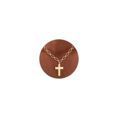 Imagem de Moodear Colar de cruz grossa para mulheres – Colar moderno banhado a ouro 14K com pingente de crucifixo em camadas vintage não manchado corrente pingente cobra espinha de peixe gargantilha joia de