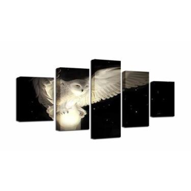Imagem de quadros decorativo 5 peças mod moderno coruja branca - autopc 3mm