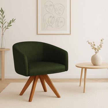 Imagem de Poltrona Sala Base Giratória Madeira Arielle Sintético Pu Verde D03 - D'rossi