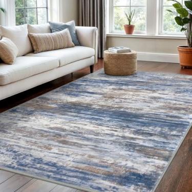 Imagem de KOZYFLY Tapete de área de 10 x 15 cm, moderno, ombré, lavável, para quarto, antiderrapante, macio, listrado, tapete abstrato, para lavanderia, berçário