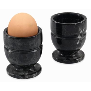 Imagem de Radicaln Copos para ovos de mármore, 6 cm, preto, feito à mão, para bancada, conjunto ideal para ovos cozidos e suporte para ovos cozidos macios e porta-copos de ovo cozido