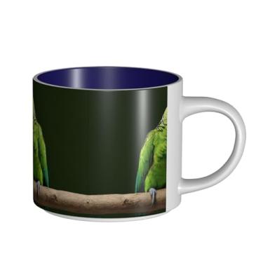 Imagem de ZERAOKE Dois papagaios na palmeira verde - Caneca grande de cerâmica impressa para café, capacidade grande para escritório e casa, lavável na lava-louças, design com alça em C.