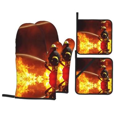 Imagem de Conjunto de luvas de cozinha com suporte de tampa, luvas de forno resistentes ao calor para manusear panelas quentes, grelhar, churrascos, kit de 4 peças.
