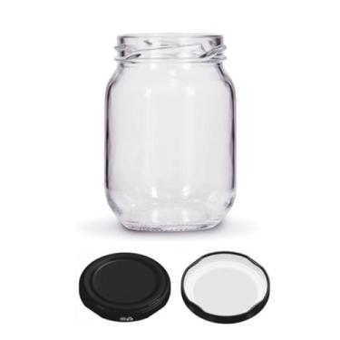 Imagem de Kit 150 unidades - Pote de vidro Redondo Conserva 267ml - Tampas Pretas