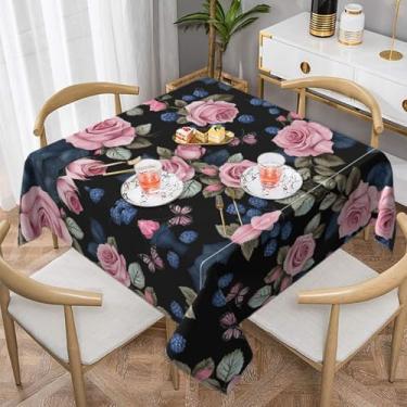 Imagem de ZERAOKE Toalha de mesa quadrada de Natal preta Blackgound Rose 137 x 139 cm, poliéster xadrez vermelho e verde para jantares e festas de fim de ano, rugas para proprietários e anfitriões