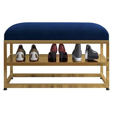Imagem de FAMEOYA Armário de sapatos organizador de banco de sapatos com moldura dourada de ferro forjado, sapateira doméstica para troca de sapatos, loja de roupas, sapateira com almofadas, multifuncional