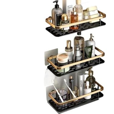Imagem de Suporte Para Champô Sem Furos - Prateleira Adesiva, Suporte Para Casa De Banho(KIT 3 -Retangular-ouro negro)